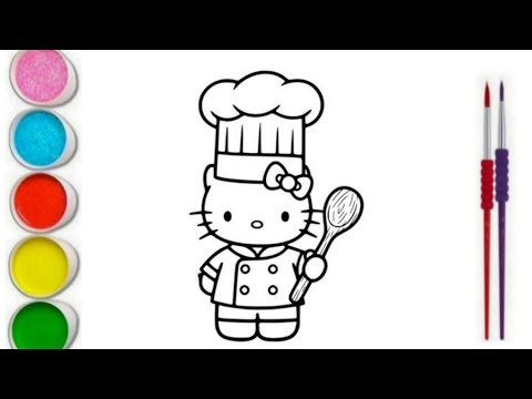 Hello kitty Chef🐱👨‍🍳 Drawing, painting and coloring easy for kids
