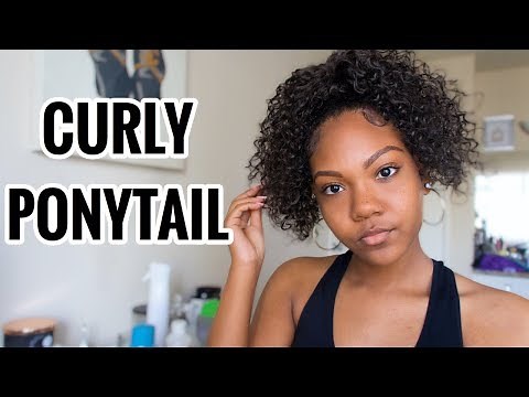 HIGH CURLY PONYTAIL TUTORIAL ON NATURAL HAIR WITH DRAWSTRING PONYTAIL
