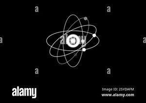 multiple atomic structures on a black background, glowing white orbits, electrons represent a stylized model of atoms, symbolizing nuclear energy, quantum mechanics, scientific Stock Video Footage - Alamy