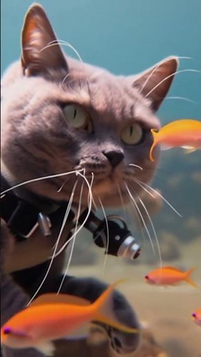 Cat Goes Scuba Diving With Fish!