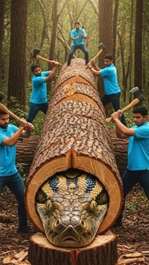 rescue python from giant log #animals #funny #shorts
