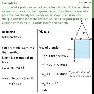 Question 6 - A rectangular park is to be designed whose - Examples