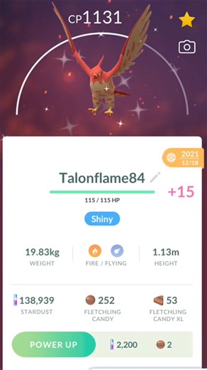 Powering Up Shiny Talonflame - Pokémon Go