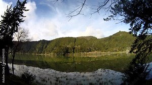 Furnas lake, time lapse, Azores, reflection on water.
