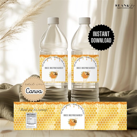 Bee Baby Shower Water Bottle Template,bee Party Favor Water Bottle Wrap, Honey Bee Drink Wraps, Bee Baby Decoration, Mommy to Be Shower, BS1 - Etsy