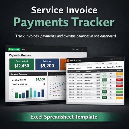 Service Invoice Payments Tracker Excel Spreadsheet | Small Business Invoice Log | Freelancer Payment Tracker | Client Billing Dashboard - Etsy