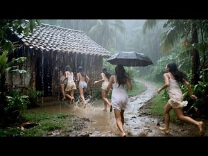 EXTREME WEATHER ⛈️ Heavy Rain & Loud Thunder in a Quiet Village | Sleep, Study & Focus | Rain Drums