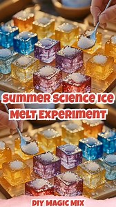 🍧🌞 Summer Science Ice Melt Experiment – Colorful, Cool & So Much Fun! 🔬✨ 🎨 What You’ll Need: Ice cubes (make them colorful with food coloring!) Salt Small spoons Tray or plate Optional: glitter or baking soda for extra “snowy” effects ❄️✨ 🪄 **How to Make It:** 1️⃣ Freeze brightly colored ice cubes ahead of time—kids love the rainbow effect! 🌈 2️⃣ Place the ice cubes on a tray in a single layer. 3️⃣ Using a small spoon, sprinkle salt on top of each cube. Watch closely… the melting begins ri