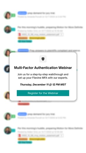 Filevine on Instagram: "That MFA pop-up isn’t here to bug you; it’s here to protect you 🔐 MFA isn’t just another login step; it’s one of the strongest ways to safeguard client data, which is why it will soon be required and rolled out to all users. But you don’t have to set it up alone. Join us Dec 11 at noon MST for a live walkthrough covering the what, why, and how of MFA. #Filevine #LegalAI #AISecurity #MFA #LiveWebinar"