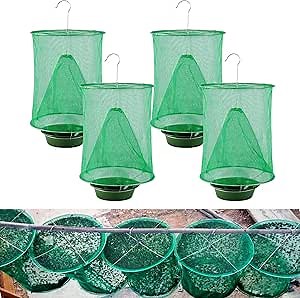 Ranch Fly Trap - 4 Pack Outdoor Hanging Fly Traps, Effective Fly Catcher & Fly Control Bags for Farm, Stable,Garden, Park, Orchard (Green)