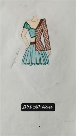 Inverted box pleats skirt ke sketch and colour 🖌️🎨 kaise karte hai