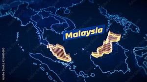 Malaysia country border 3D visualization, modern map outline, travel