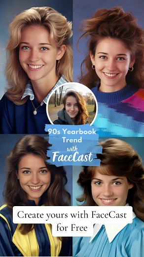90s yearbook album for Free! Try FaceCast on App Store now. 🎉 #facecast #facecastapp #yearbook #90s #90syearbook #yearbooktrend #yearbookchallenge #aiyearbook