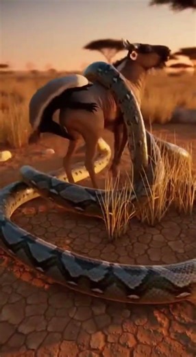 Honey Badger Disrupts Python Constricting a Wildebeest in Open Savanna A 10 second 8K Ultra UHD ult