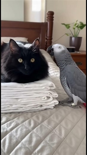 Parrot Yells Bad Kitty! After Catching Cat On Clean Clothes 🤣
