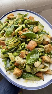 36K views · 385 reactions | NEW: Marinated Courgette + Smacked Cucumber Panzanella  This might not be a traditional panzanella, but it’s still all about big crunchy croutons and bold flavours! It’s perfect for this late-spring and early-summer period - with tender courgette ribbons, earthy roasted asparagus and crunchy smacked cucumber. Full recipe links are in the comments ✌️ Big love, Roxy | So Vegan | Facebook