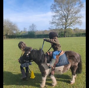 3 yr old Oliver enjoying a riding lesson from his big sister, I was slightly apprehensive when they declared that it was to be a jumping lesson, but actually, Oliver has a pretty neat little jumping position. After his tumble on his bike yesterday, maybe he is safer on a pony after all 😂 | The Pony Pals Family Storybooks