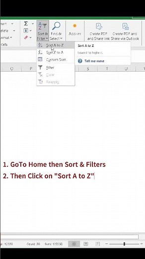 How to Sort Data in Excel | A to Z & Smallest to Largest #Shorts