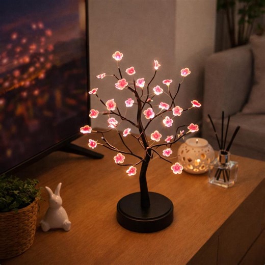 Cherry Blossom Bonsai LED Night Light – Touch Sensor Table Lamp, USB or Battery Powered - Etsy