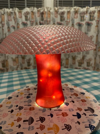 Frosted Glass Cherry Blossom Mushroom Lamp – Quilted Cap, Warm Light Sculpture - Etsy