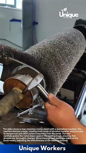 Metal Cleaning Machine: Man Uses a Brush to Remove Rust from Metal