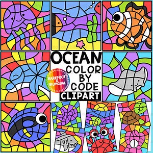 Ocean Color By Code Clipart | Ocean Clipart for Color By Number Activities