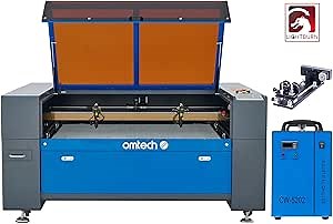 OMTech 130W CO2 Laser Engraver Cutter with Rotary Axis Water Chiller Lightburn 35x50 Autolift Bed Ruida Controller Digital Power Supply, 2 Tube Dual Head Laser Engraving Machine for Wood Acrylic More