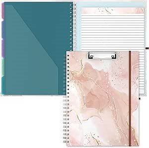 Hongri Clipboard Folio with Refillable Lined Notepad, 8.5 x 11 Folders with Storage 10 Pockets, Spiral Portfolio, Size 12.8x 9.7 in, Office & School Supplies, Pink Marble