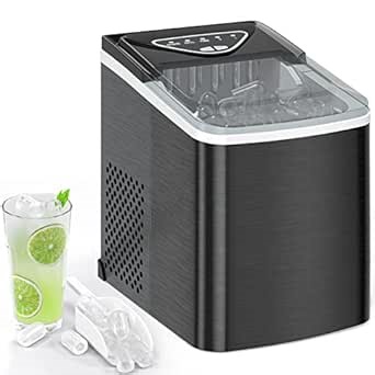 SPECILITE Ice Makers Countertop, Compact Counter Machine, Self Cleaning, 26L/24H, 9 Ice Cubes S/L Pellet in 6-8 Mins, Portable Icemaker with Pouch/Bag/Scoop/Basket for Home Kitchen Office Bar (Black)