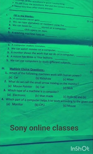 Class- 1/ computer/ half yearly examination question paper 📜/Oxford public School
