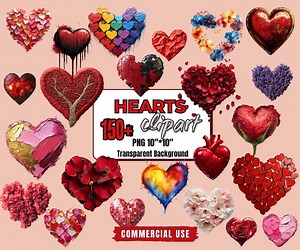 150  Heart Clipart Bundle: Love PNG Graphics (commercial Use - Digital Download) - Etsy