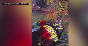 Video shows emergency crews extricate driver from car after crash