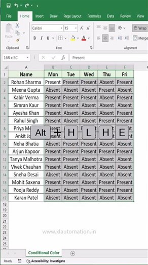 Stop Coloring Absent Cells Manually—Use This Excel Hack #excel #excelforbeginners #exceltips #office