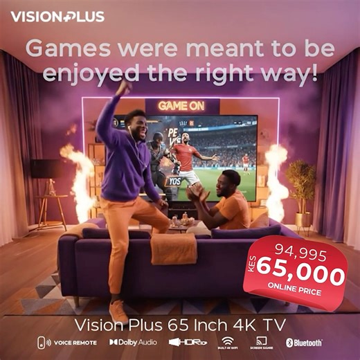 Game gani unaeza play on this 65"TV? FIFA, COD ama MORTAL KOMBAT? Get a TV with zero lag, Ultra High Definition (UHD) 4k resolution picture paired with Dolby audio clarity at only Ksh 65,000 This Black Friday. Visit our website today and grab yours before they sell out. #TVupgrade #VisionPlus #BlackFridayDeals | Vision Plus Kenya | Facebook