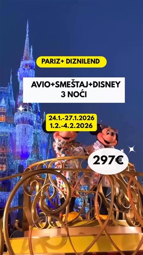 Jeftina putovanja 🏝️✈️ on Instagram: "PARIZ + DIZNILEND ✨✨✨ 📆24.1.-27.1.2026💰297€ 📆1.2.-4.2.2026💰 297€ ✈️Direktan let Beograd- Paris Beauvais aerodrom Polazak: let iz Beograda u 11:50h Povratak sa Paris Beauvais aerodroma u 15:10h 🌙4 dana/ 3 noći 🏩Hotel u širem centru Pariza ✅Ponuda obuhvata: Povratnu avio kartu✈️ Smeštaj 🏩 Avionske takse 💶 Manji ručni prtljag (ranac ili torba) 40x30x20 do 10 kg 💼 🎟️Ulaznicu za Diznilend ❌Ponuda ne obuhvata: Transfer od aerodroma do hotela Boravišne t