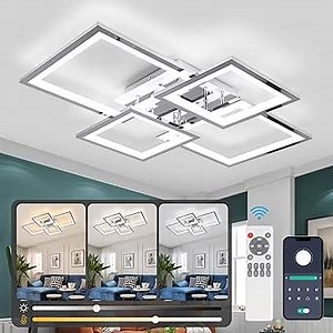 Acrylic Modern LED Ceiling Light, Square LED Flush Mount Ceiling Light, Dimmable Kitchen Light Fixtures with Remote&APP, Close to Ceiling Lighting Fixture for Dining Room Kitchen Living Room Bedroom