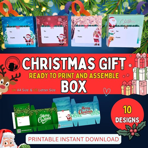 Christmas Gift Box Template PDF | DIY Holiday Favor Box | Small Santa Candy Packaging - Etsy