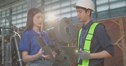Entrepreneur explains custom DIY workpiece requirements to an engineer, reviewing parts, design options and prototype specifications in a workshop during development planning.
