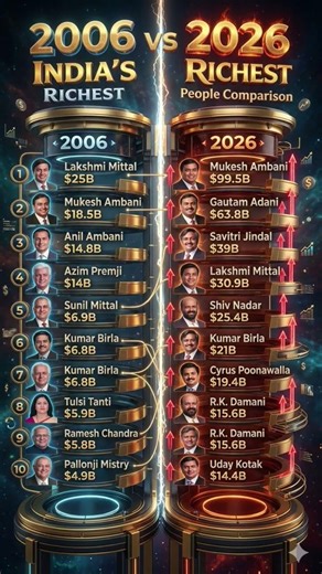 Top 10 Richest People in India (2006 vs 2026 Comparison)