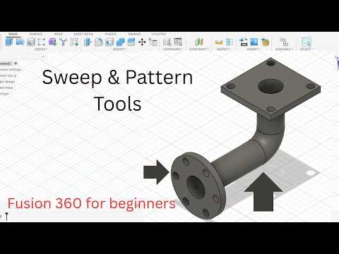 Lesson 12 of Autodesk Fusion 360 for beginners - Flanged Elbow Adapter Design (Sweep + Pattern Tool)