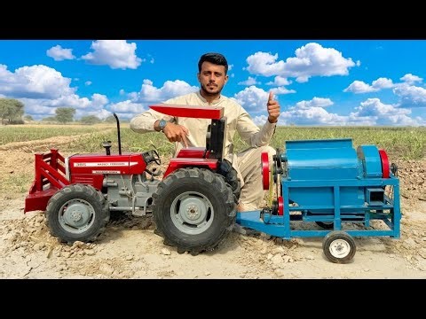 World's Smallest MF 385 Tractor with Working Thresher | DIY Miniature Farming