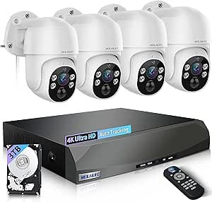 WEILAILIFE 【2-Way Audio & PTZ Digital Zoom 】 4K 8MP PoE IP Security Camera System, Wired Outdoor & Indoor Security Cameras, Home NVR Video Surveillance Systems with 3TB HDD for 24/7 Recording, White