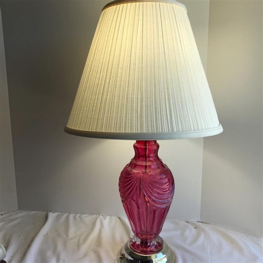 Vintage Elegant Glass Table Lamp With Shade Cranberry Glass Pink - Etsy