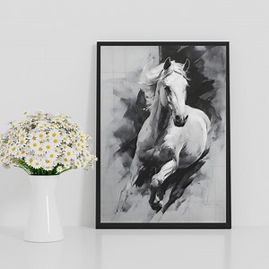 White Horse Sketch Print, Dynamic Charcoal Drawing, Animal Drawing, Scandinavian Minimalist (digital Download) 6-5 - Etsy