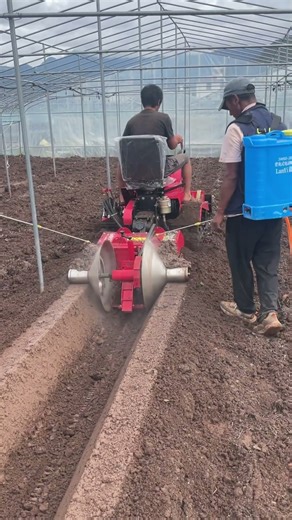strawberry ditching ridge machine planting mini tractor#strawberry #planting #farming