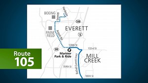 The new and improved Route 105 connects Mill Creek to Boeing/Paine Field, UW Bothell, and all points in between. Ride to more places than ever with no transfers! #WelcomeAboard | Community Transit