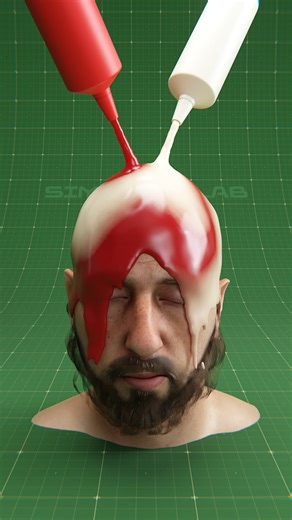 Simulate Lab on Instagram: "Dont Try This at Home Ketchup and Mayo Head Sim CGI This short features a fluid simulation made in Blender using the FLIP Fluids add-on and the Mixbox plugin, with realistic ketchup and mayo materials poured over a detailed 3D head model. More weird and satisfying simulations on SimulateLab. 3D Head model by Kaitlyn Andrus #blender #flipfluids #mixbox #3d #cgi #fluidsimulation #satisfying #heinz #SimulateLab #oddlysatisfying #asmr"