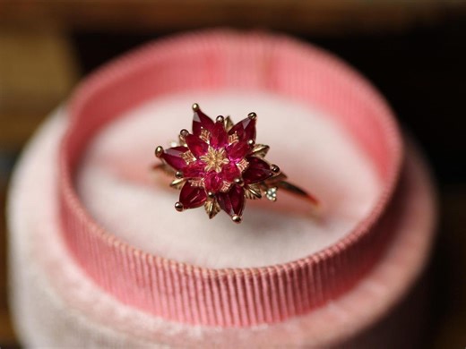 Ruby Lotus Ring | Engagement Promise Ring Women | Solid Gold July Birthstone | Valentines Day Anniversary Gift Wife | Romantic Jewelry Her - Etsy