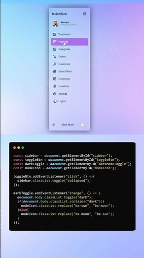 Responsive Sidebar Menu in HTML CSS & JavaScript | Dark/Light Mode #sidebar #shorts #webdesign#viral