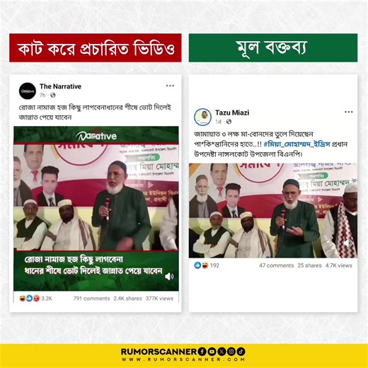 ধানের শীষে ভোট দিলেই বেহেশতে যেতে পারবেন বলে বিএনপি নেতার নামে প্রচারিত বক্তব্যটি এডিটেড। #rumorscanner #factcheck #foryou #fyp